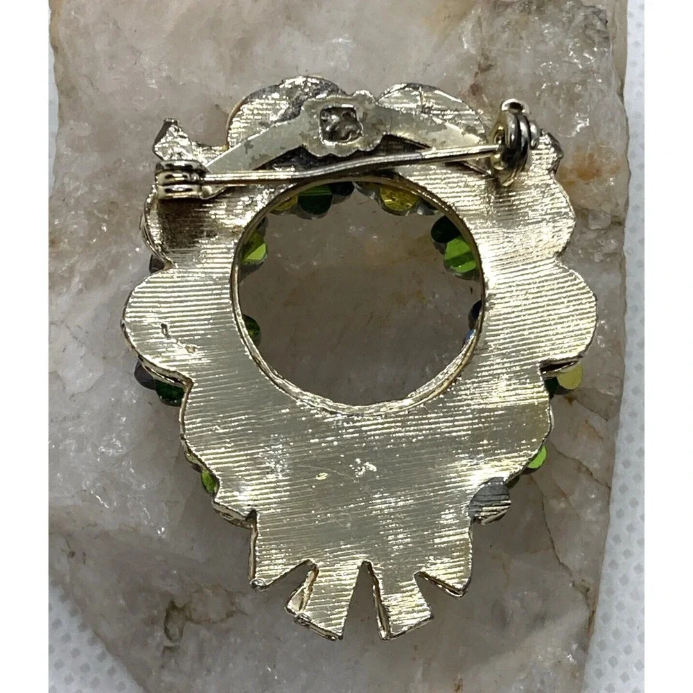 Vintage Gold Tone Watermelon AB Crystal Flower Wreath Bow Pin Brooch‎ Holiday